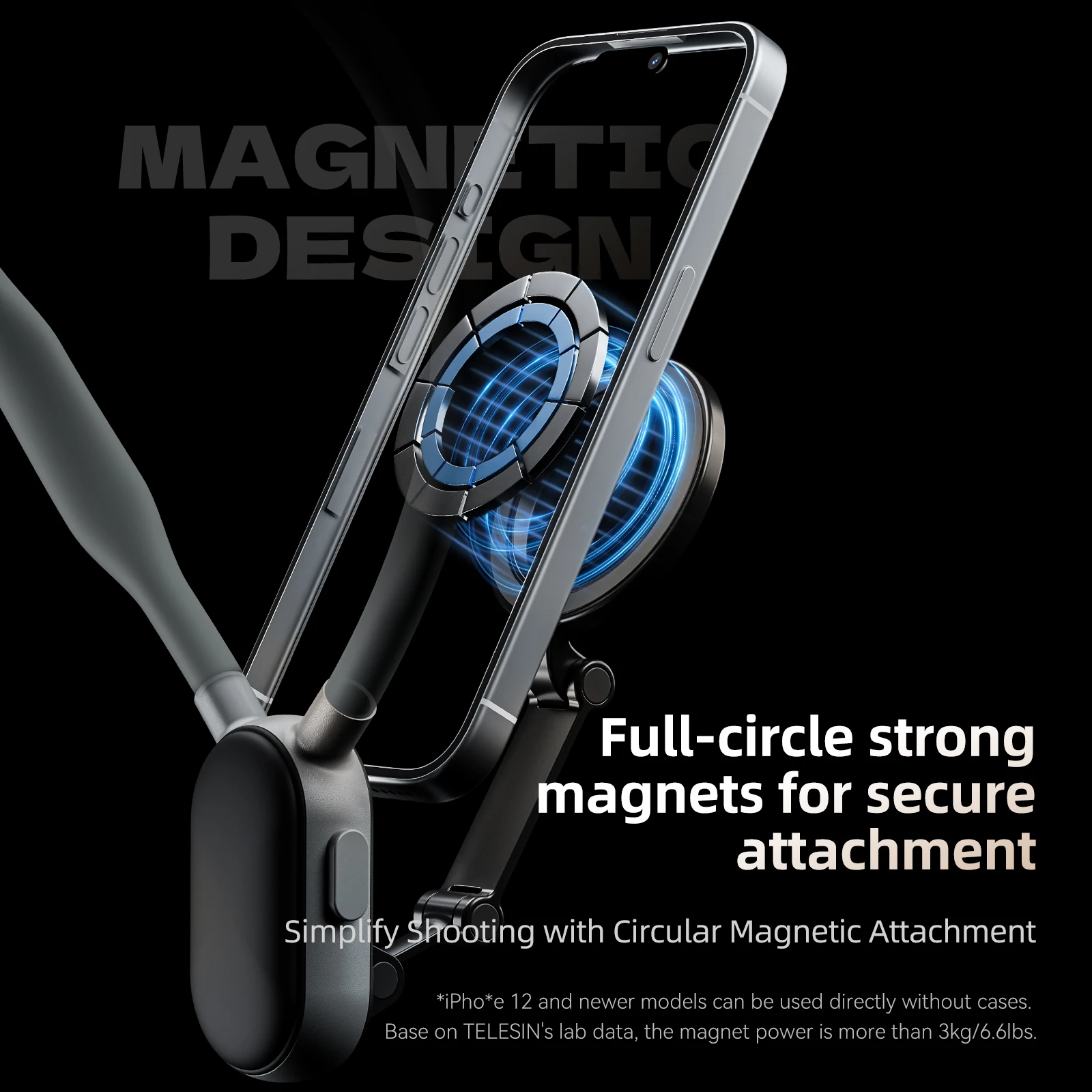 TELESIN Magnetic Neck Holder Mount Necklace MagSafe Tripod Grip for Smartphones Iphone 12 13 14 15 Android Sumsung Accessory