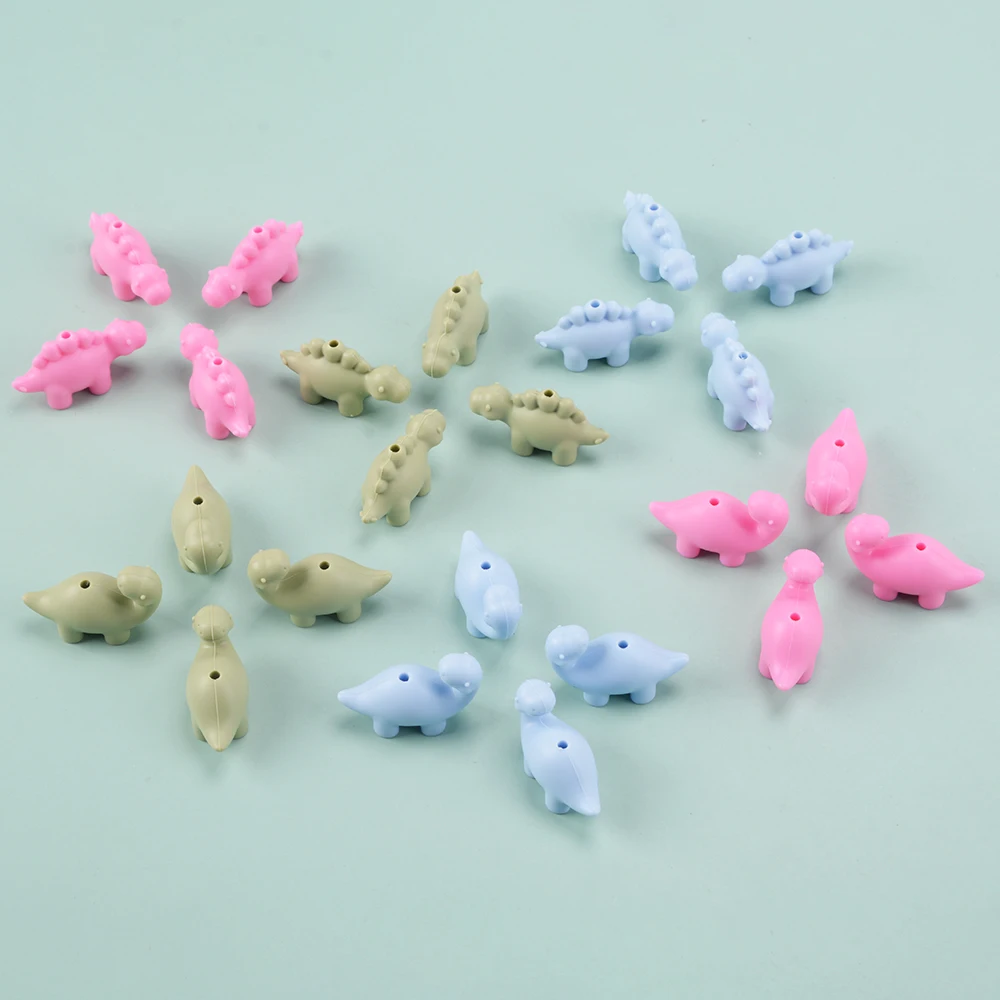 LOFCA 24Pcs Mini Dinosaur silicone bead jewelry Making DIY pacifier Chain bracelet Necklace Jewelry accessories Baby toys