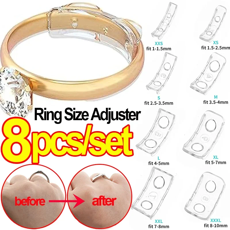 8 Sizes Silicone Invisible Ring Size Adjustment Resizer Loose Rings Reducer Ring Sizer Fit Any Rings Sewing Jewelry Tools Set