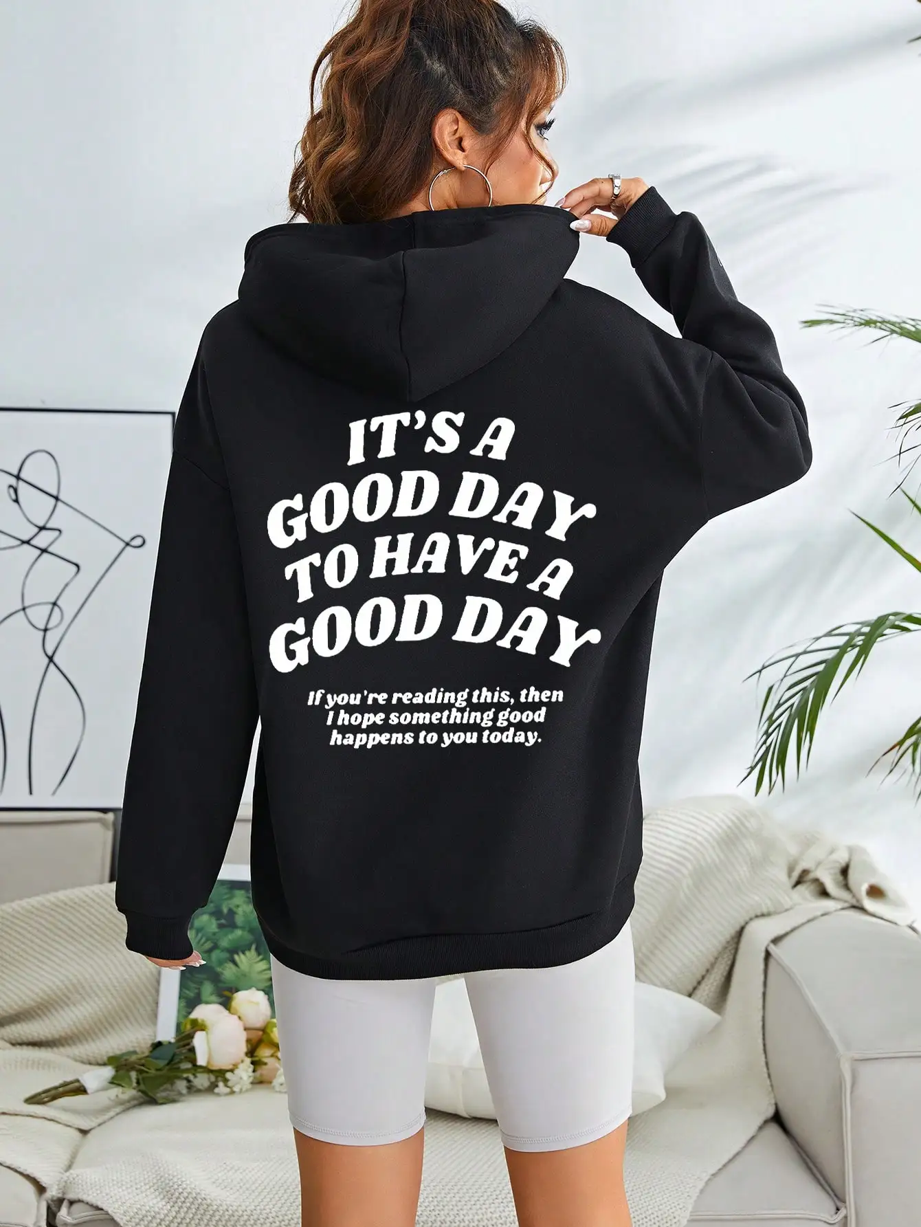 It's A Good Day To Have A Good Day Funny Pattern Woman Pullovers Autumn Pocket Hoodie Casual Comfortable Hoody Female Sportswear