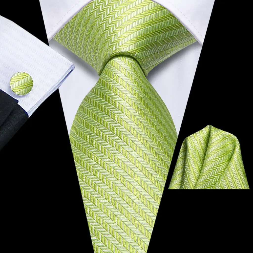 Striped Green Tie For Men 2023 New Elegant Mens Necktie Pocket Square Cufflinks Groom Wedding Accessorie Hi-Tie Design Wholesale