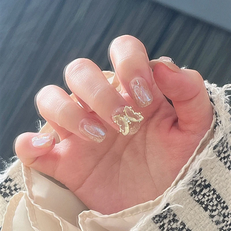 pcs False Nail Wearable Ice Color Camellia Aurora Broken Dia Ballet Fingernails Finished Removable and Reusable Patch 5