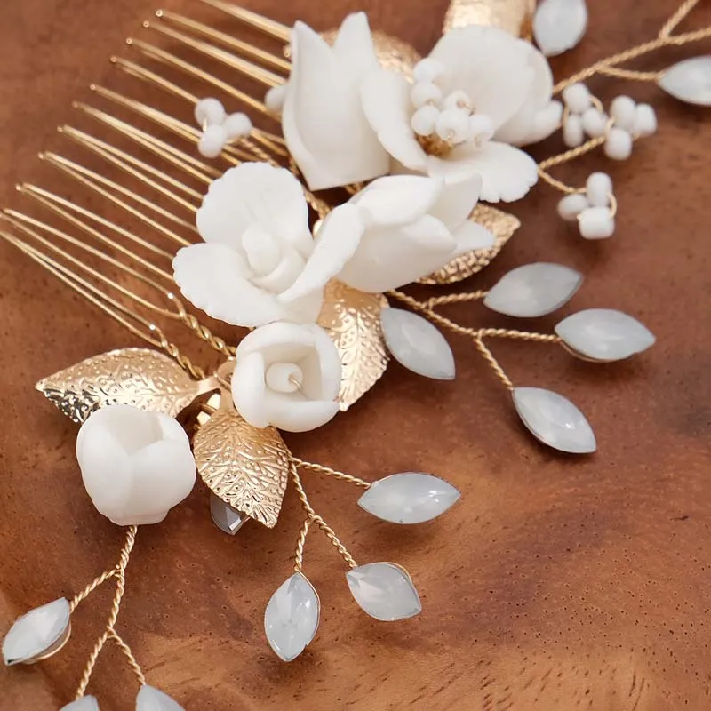 Bridal Wedding Hair Accessories Flower Shiny Rhinestones Hair Combs Jewelry Women Silver Gold Bride Headpiece Party Bridesmaid