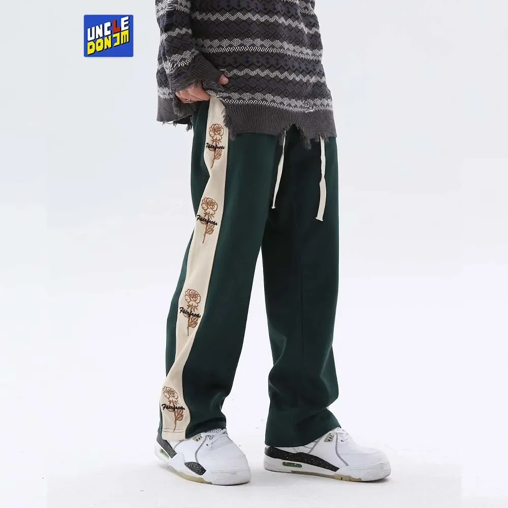 Clearance Sale Side Flower Embroidery Sweat Pants Streetwear Joggers Men Vintage Track Pants Men 240517