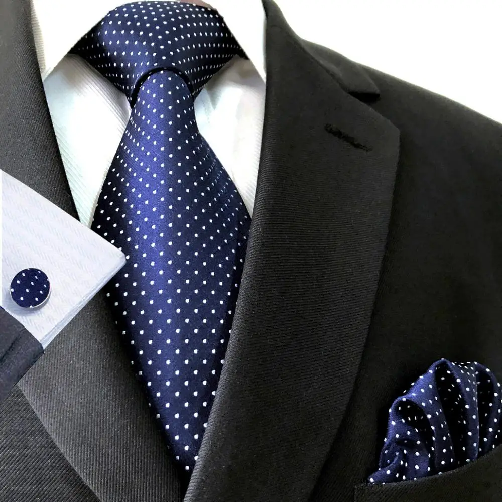 Paisley Blue Multicolor Mens Necktie Set Wedding with Classic Pocket Square Party Cufflinks Silk Fashion