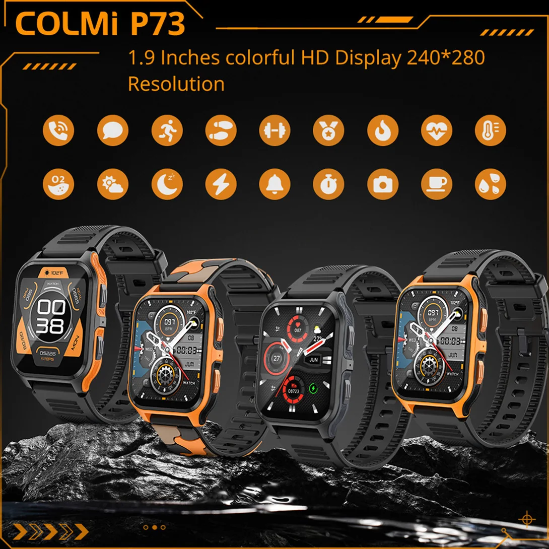 COLMI P73 Military Outdoor 1.9" Smart Watch Men Bluetooth Call 100+ Sport modes Smartwatch IP68 Waterproof For Android iOS Phone