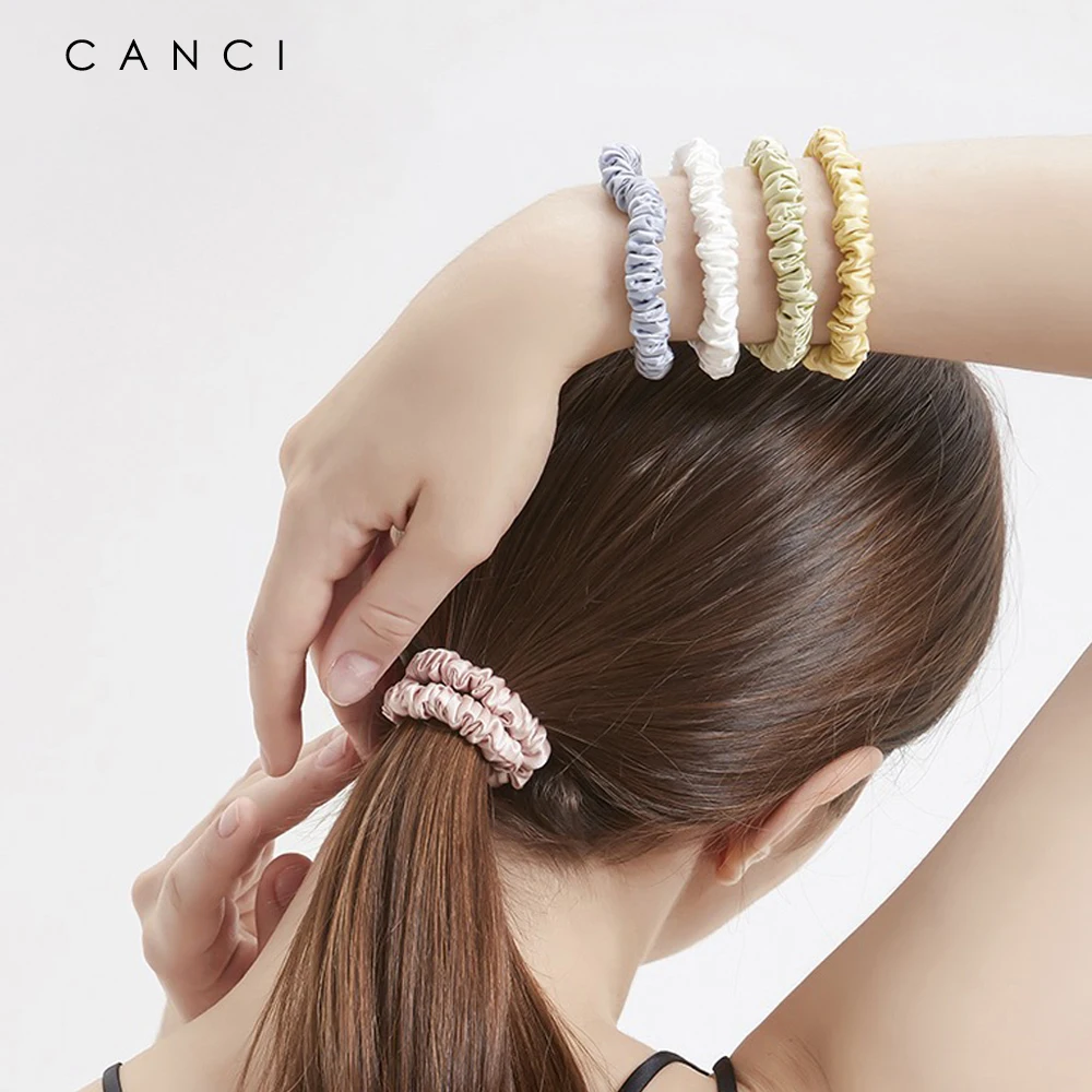 100% Natural Silk Skinnies Small Scrunchies 1CM Hair Bow Ties Ropes Bands Elastics Ponytail Holders for Women Girls 22 Momme