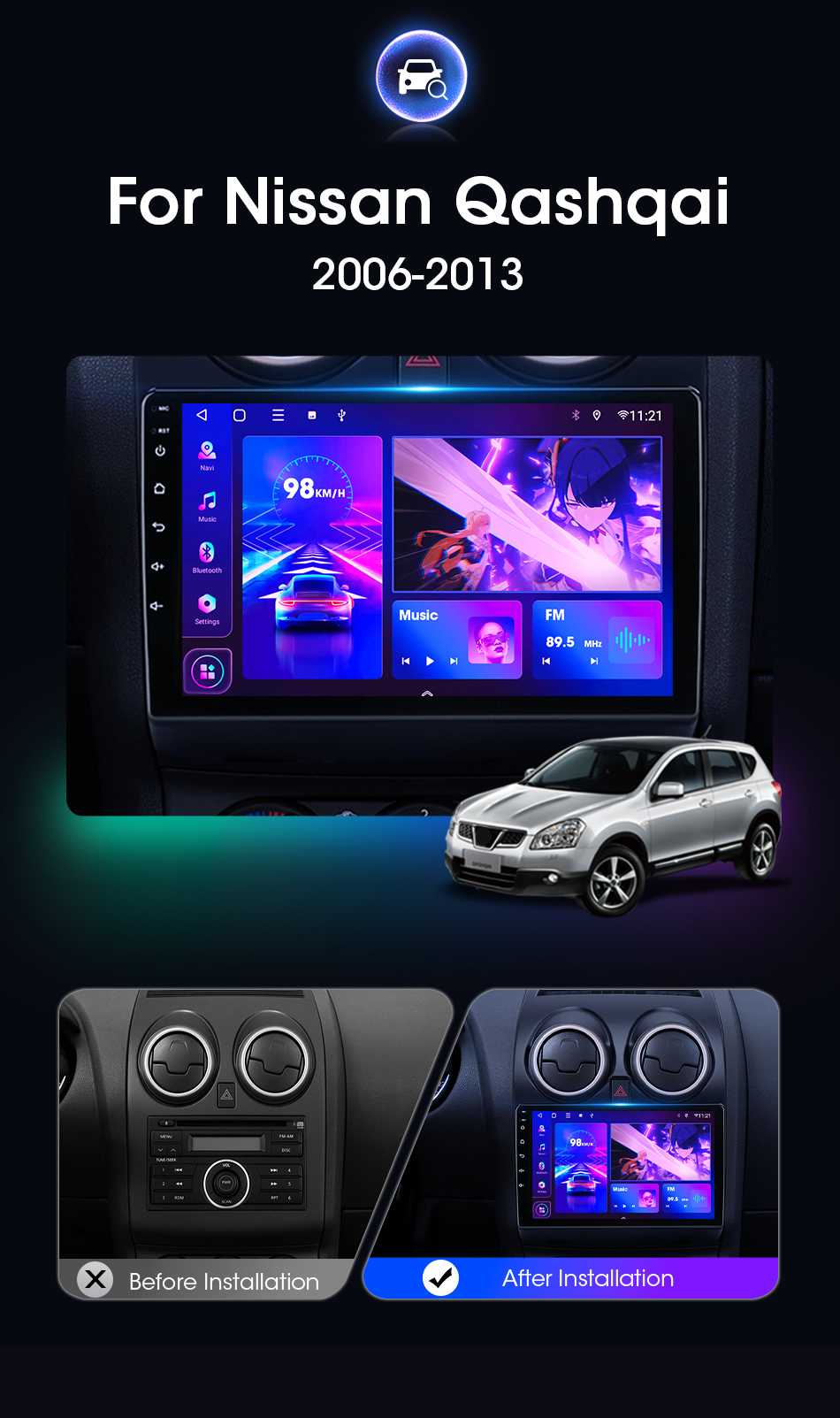 2Din Android Multimedia Player Autoradio FM AM 4Core Radio Car For Nissan Qashqai J10 2006 2007 2008 2009 2010 2011-2013 9inch