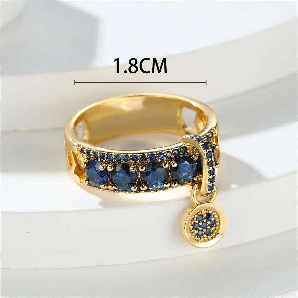 Vintage Royal Blue Stone Ring Yellow Gold Color Luxury Female Wedding Rings For Women Round Dangle Ring Engagement Jewelry Gifts