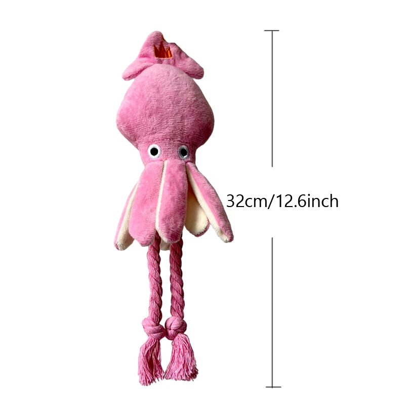 2025 Cute Squid Plush Dog Chew Toys Funny new Small Medium Dogs Squeaky Sound Rope Toy Pets Supplies
