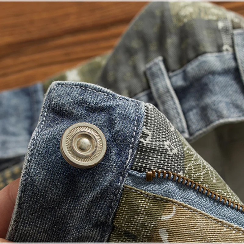 Stylish cargo denim shorts mens loose summer do old wash casual midlength pants five quarter 240516