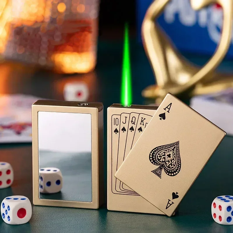 Creative Playing Cards Ace of Spades Lighter Butane Windproof Straight Metal Lighters Jet Flame Fun Smoking Supplies W260202
