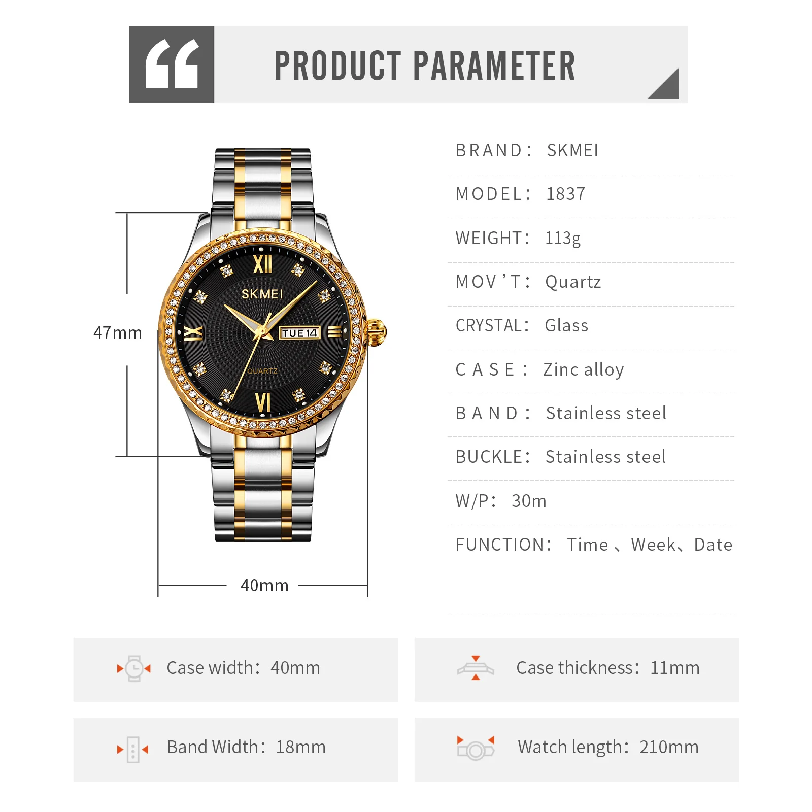 SKMEI Top Brand Luxury Quartz Watch For Men Montre 30ATM Waterproof Date Sports Official Store Steel Relogio Masculino 1837
