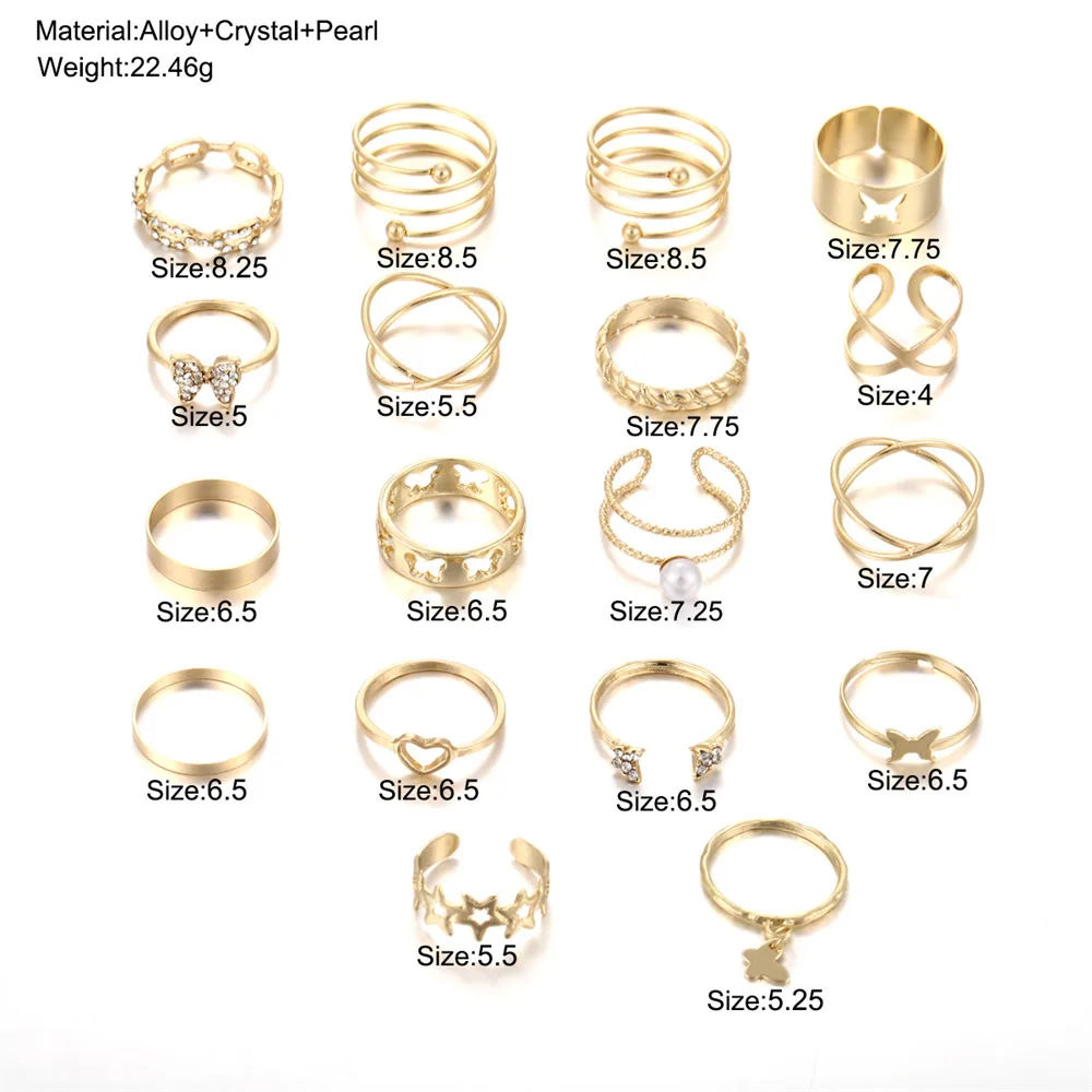 Vintage Gold Color Butterfly Rings Set for Women Girls Geometric Knuckle Joint Stacked Finger Matching Ring DIY Party Jewelry