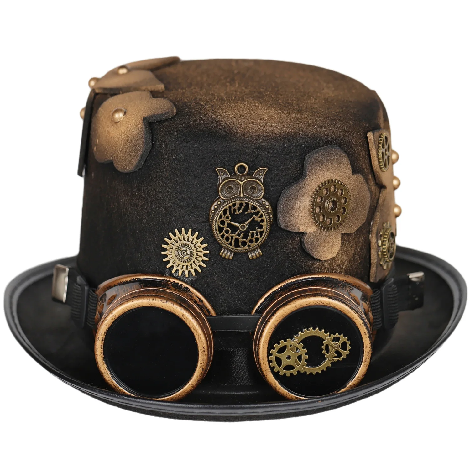 Punk Top Hat, Goggles, Detachable Flower Style Men's and Women's Steam Gear