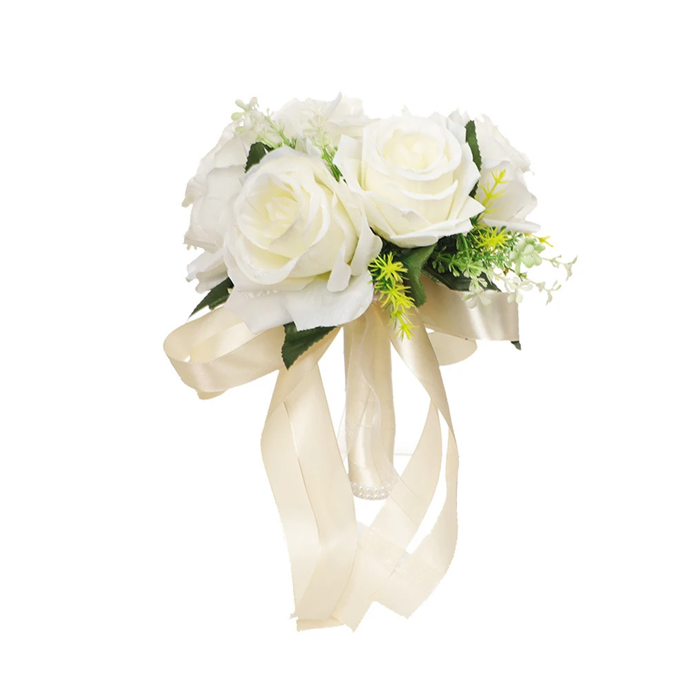 Bridal Bridesmaid Wedding Bouquet White Silk Flowers Roses Artificial Bride Bouquet Holding Flowers Mariage Wedding Accessories