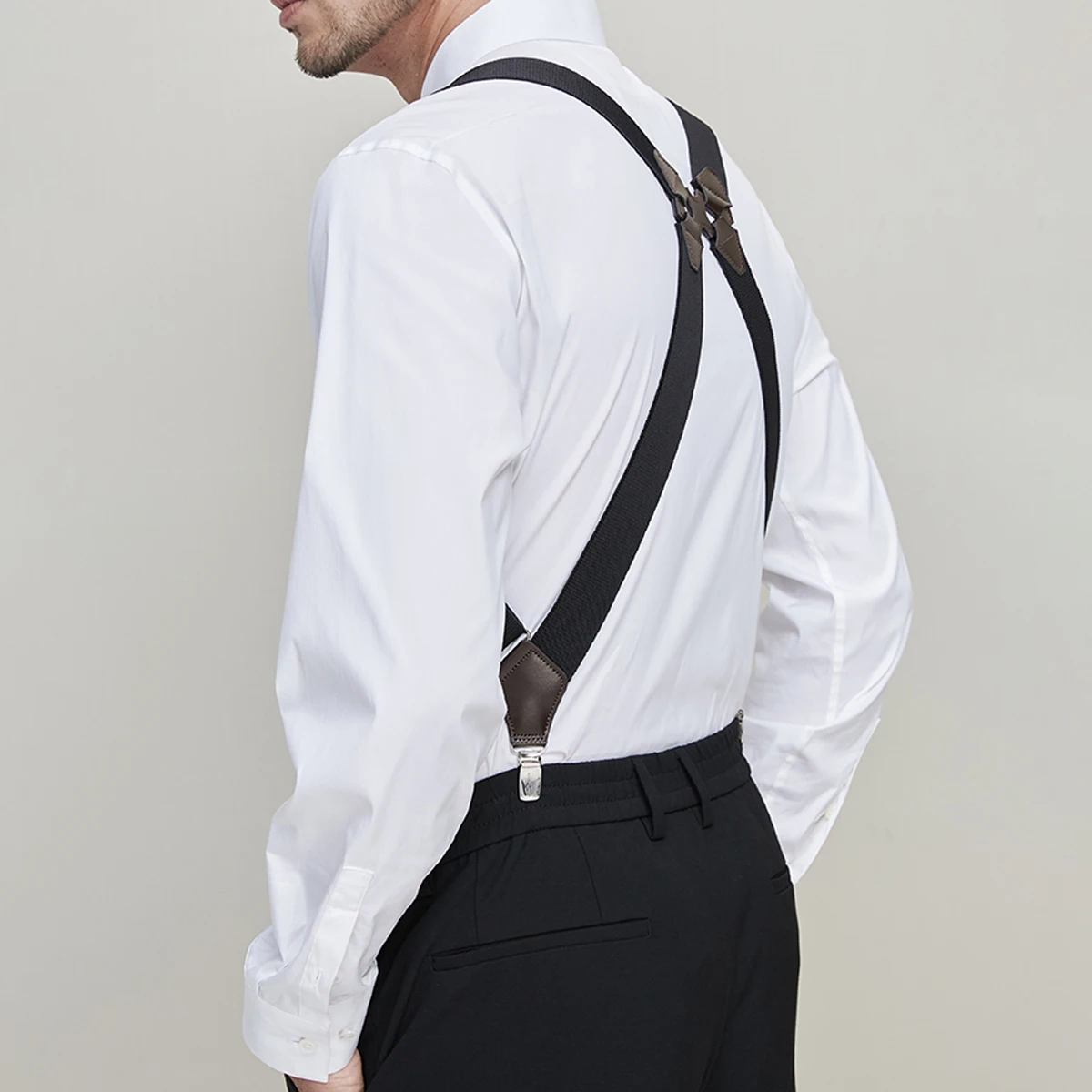 Hip-Clip Suspenders for Men Heavy Duty Big Tall 3.5cm 2 Clips Adjustable Elastic Trouser Braces Strap Belt Gifts for Dad Husband