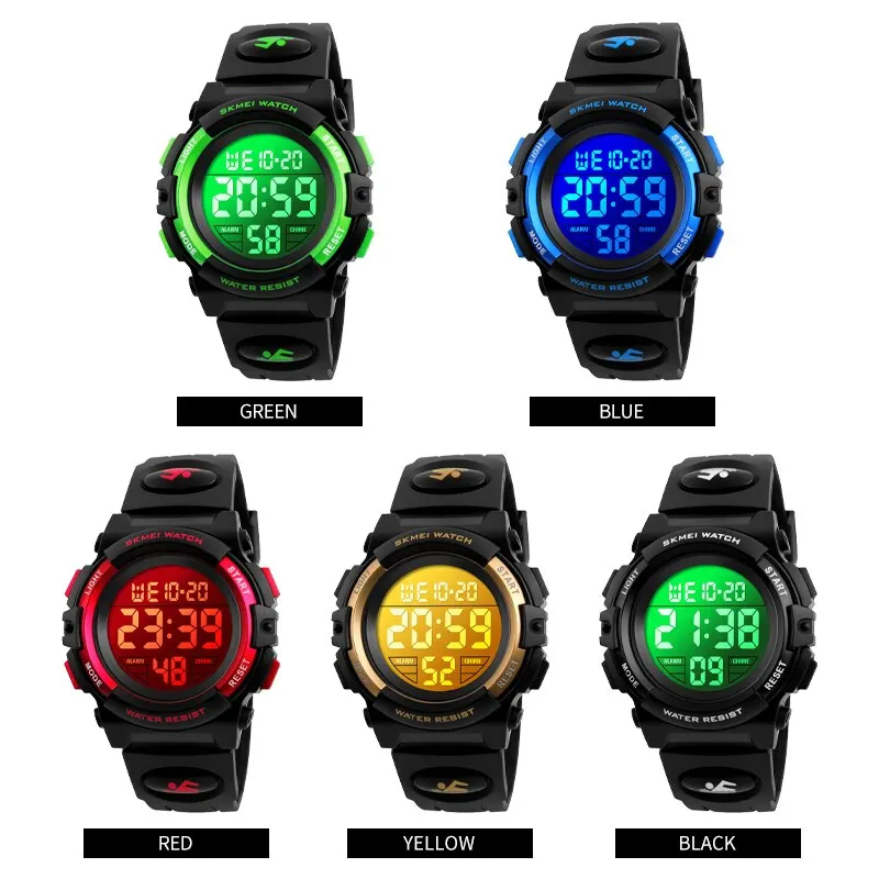Skmei Colorful Led Light Display Stopwatch Digital Children's Watches Alarm Clock 5bar Waterproof Kids Wristwatch For Boys Girls