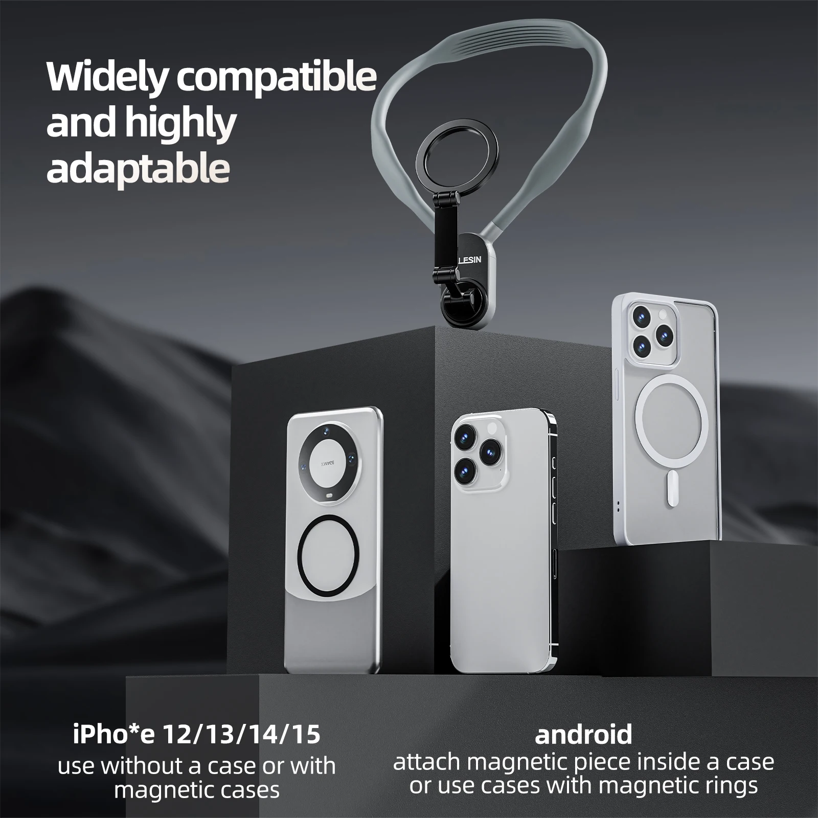 TELESIN Magnetic Neck Holder Mount Necklace MagSafe Tripod Grip for Smartphones Iphone 12 13 14 15 Android Sumsung Accessory