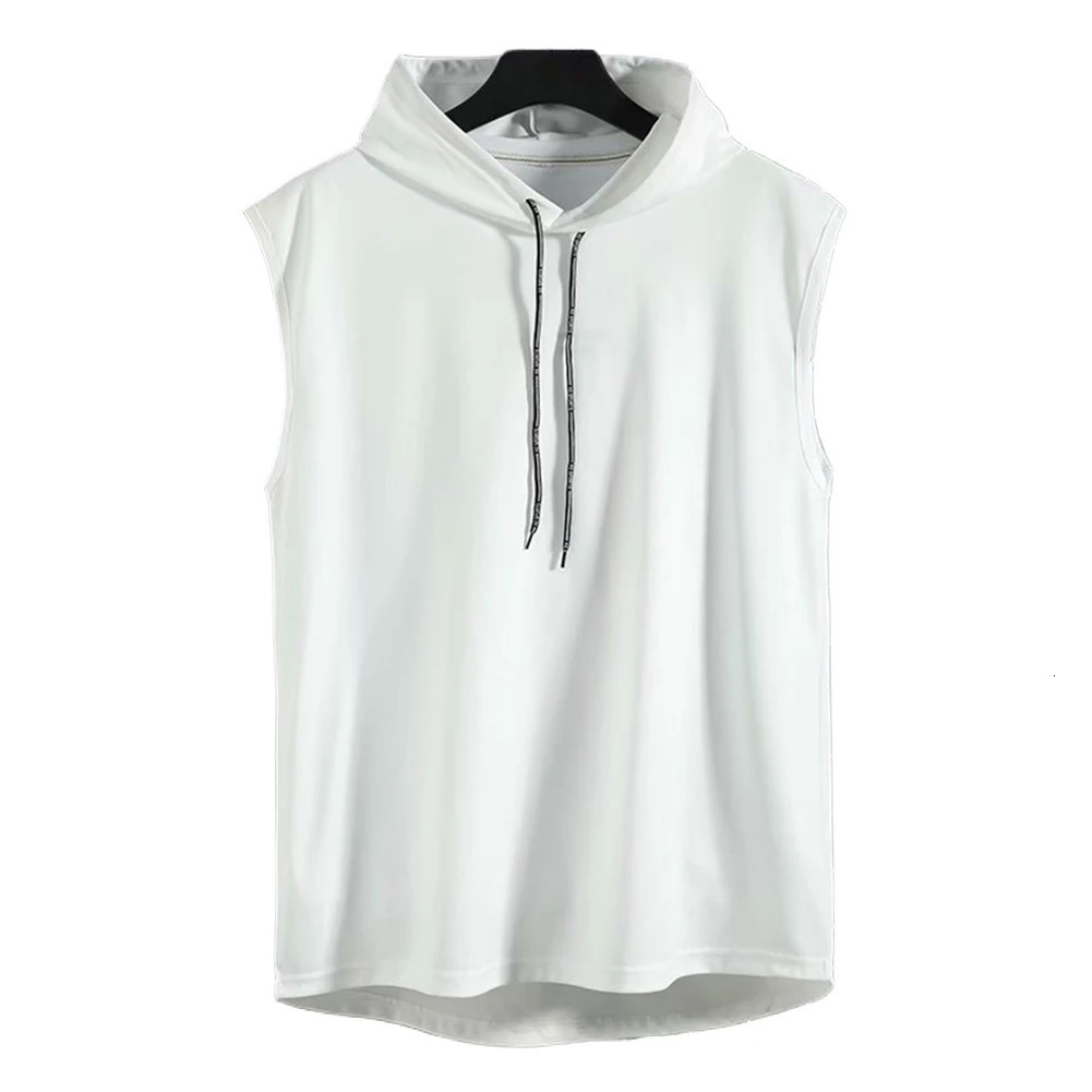 Shirt Vest Gym Hooded Hoodie Polyester Sleeveless Solid Summer Tank Top Undershirt Workout Bodybuilding Men Daily 240523