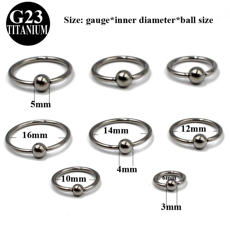20PCS/Lot G23 Titanium Captive Bead Rings Nose Septum Ring Hoop Helix Daith Cartilage Tragus CBR Earring Basic Piercing Jewelry
