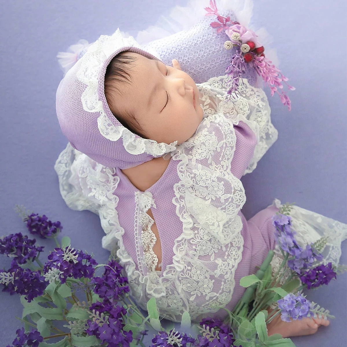 Ylsteed Newborn Lace Jumpsuit Hat Set Violet Infant Picture Outfits Baby Photo Props Baby PhotoShoot Props 42042 5 08fc9