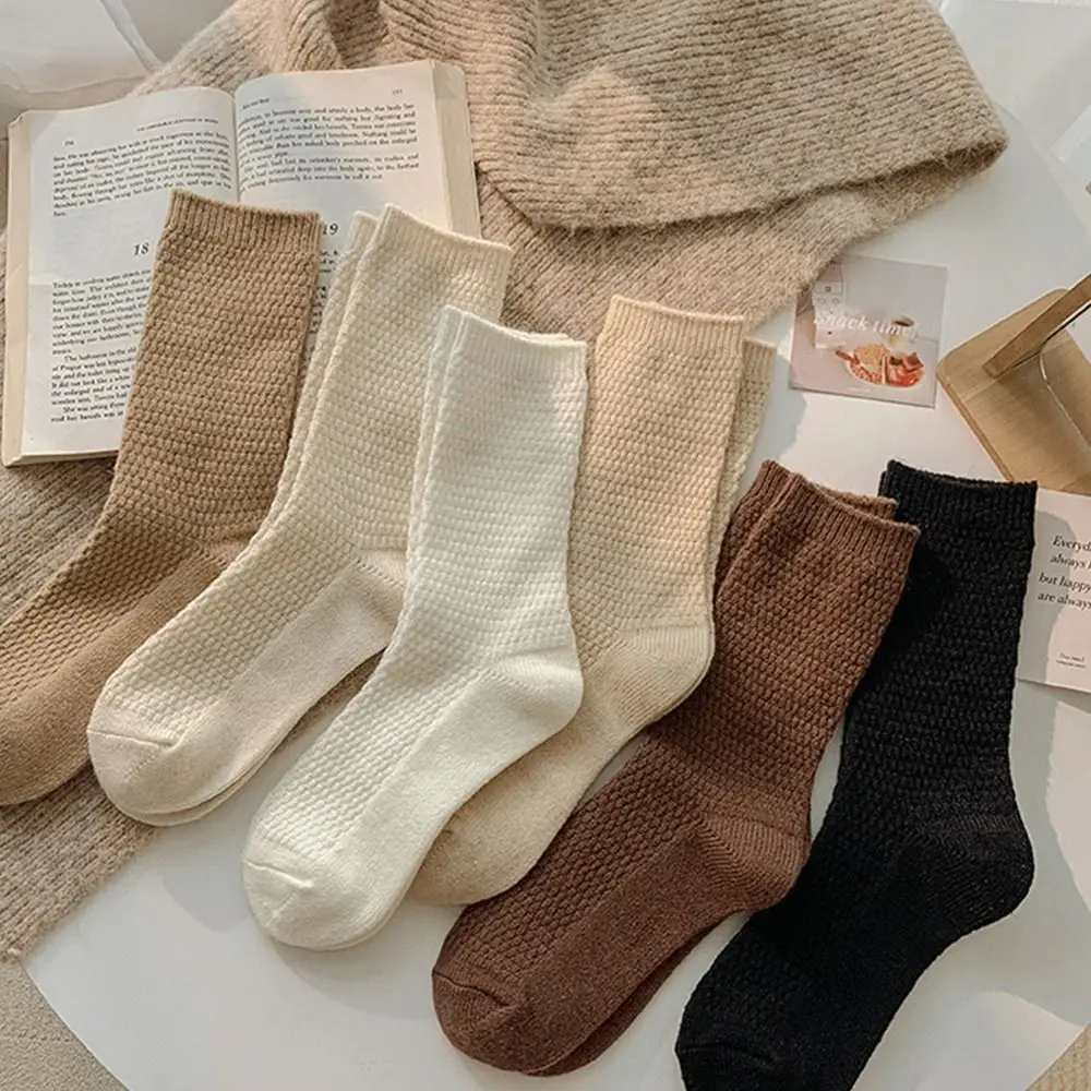 Winter Cashmere Wool Woman Socks Solid Cream Color Haruku Retro Long Women Girls Thermal Crew Sock 5