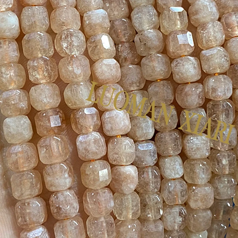 Natural Stone 5x5MM Faceted Cube Sunstone Chalcedony Loose Square Spacer Beads for Jewelry Making Diy Bracelet Accessories
