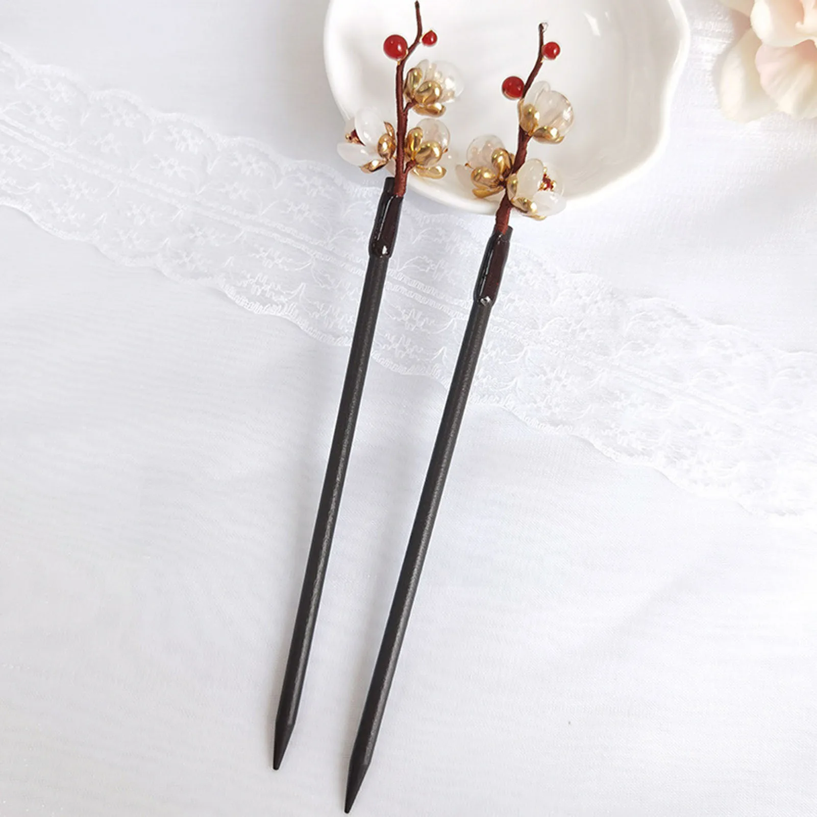 Ethnic Style Hair Stick Chinese Hanfu Hair Accessories Colored Glaze Flower Hairpin Choopstick Vintage Girls Hair Bun Jewelry