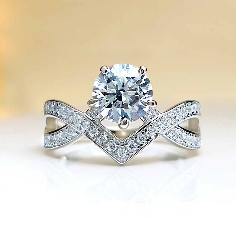 Sterg Sier White Cubic Zirconia Cross Crown Eternity Ring for Women