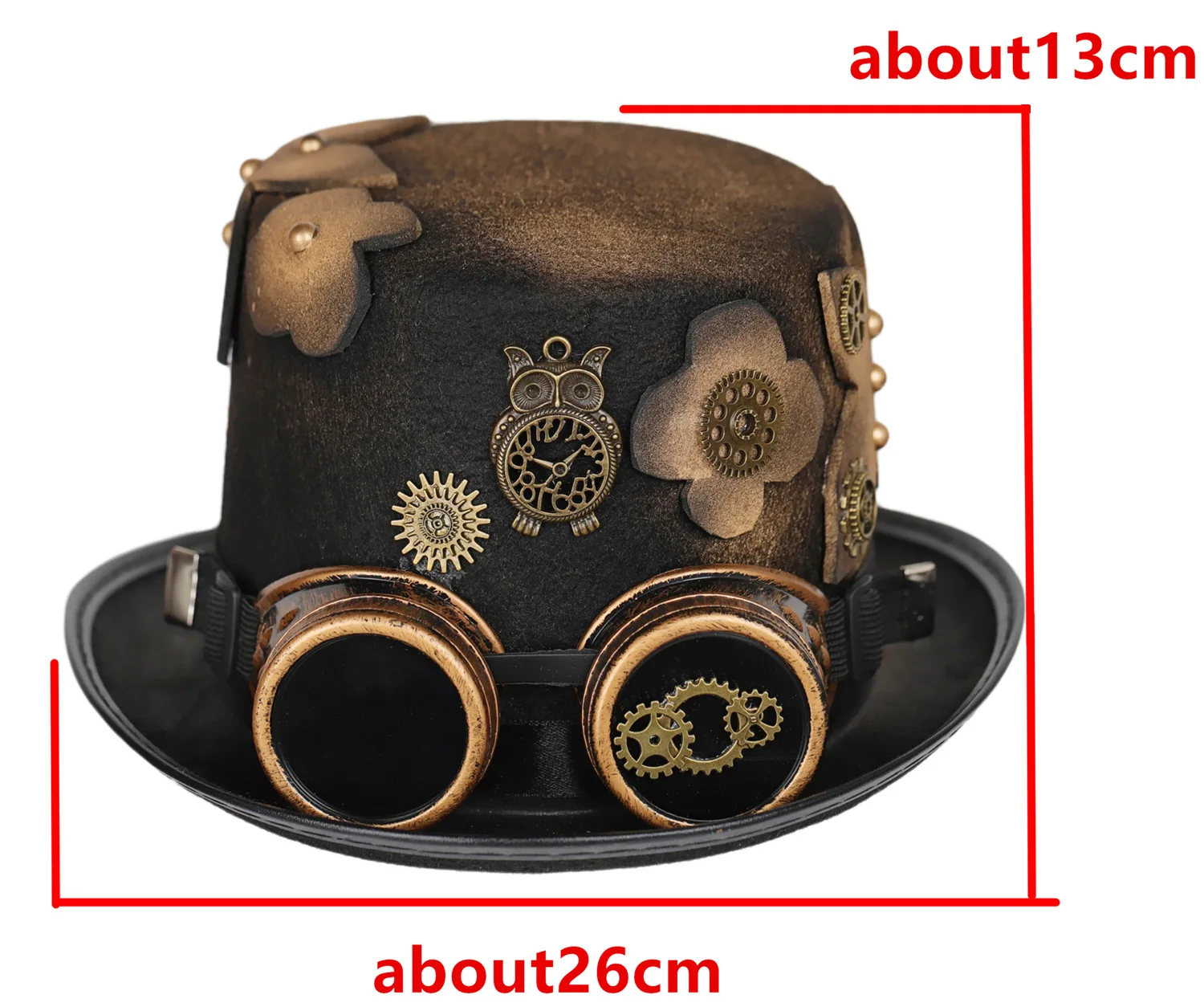 Punk Top Hat, Goggles, Detachable Flower Style Men's and Women's Steam Gear