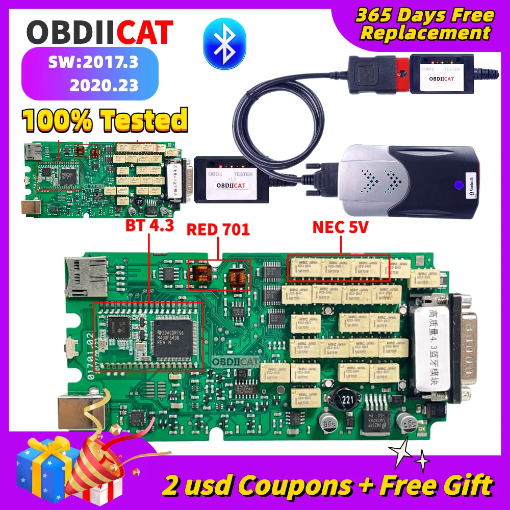 New Case TCS Pro+ 2021.11 / 2020.23 Free Keygen Bluetooth Double PCB Green V3.0 NEC Relay Real 9241A FTDI TCS For For Car/Truck