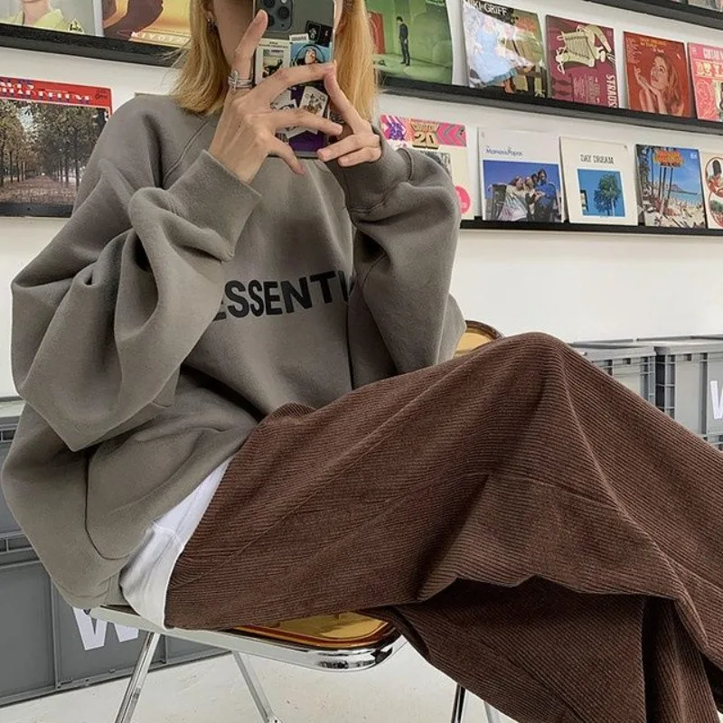 Deeptown Vintage Corduroy Pants Women Japanese Y2k Brown Sweatpants Loose Harajuku Pink Oversized Trousers Autumn Casual Korean