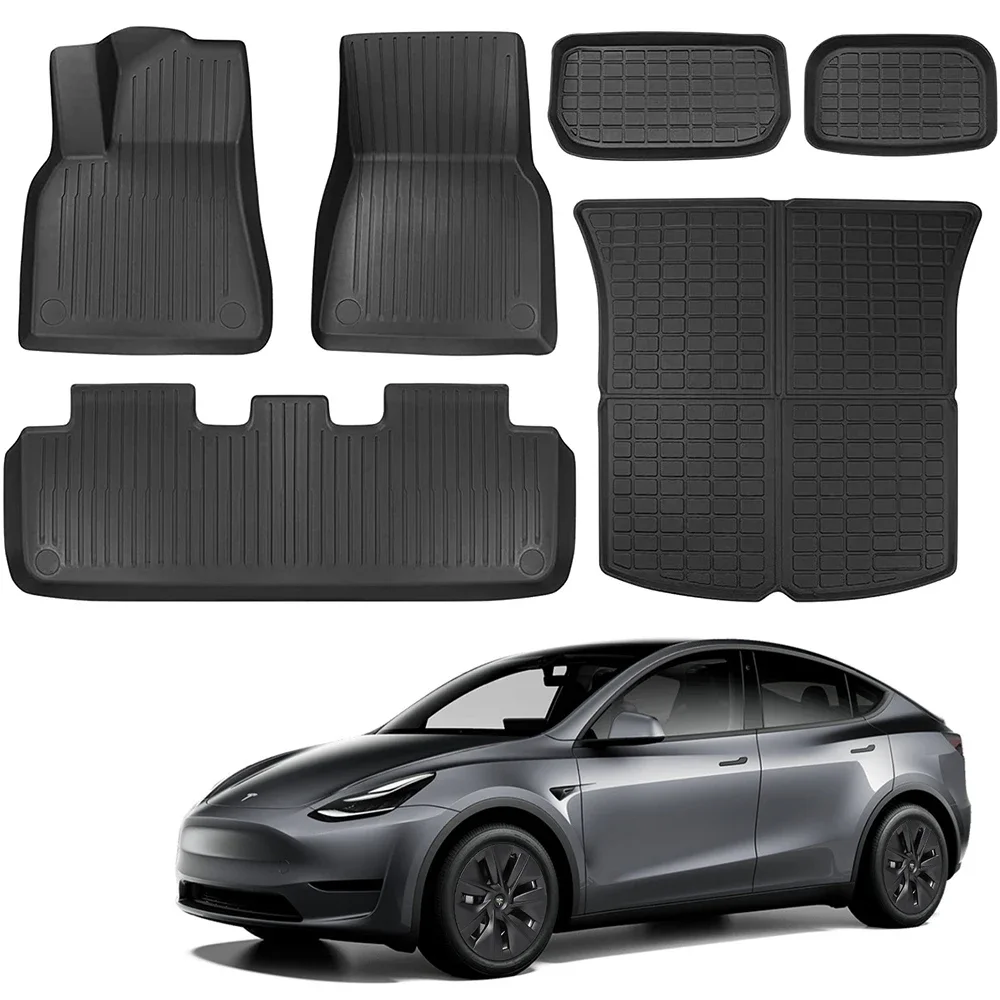 TPE Floor Mats for Tesla Model Y 3 Highland 2021 - 2024 Floor Liner All-Weather Anti-Slip Rear Trunk Cargo Mats Heavy Duty Mat