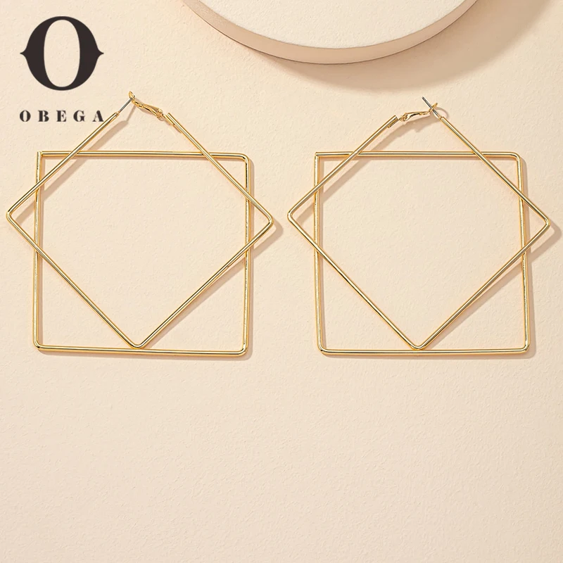 Obega Geometric Women Earrings Shinny Gold Color Ins Paris Exaggerated Big Hoop Earrings Party Street Wear Jewelry a29b7 5 2f8e8