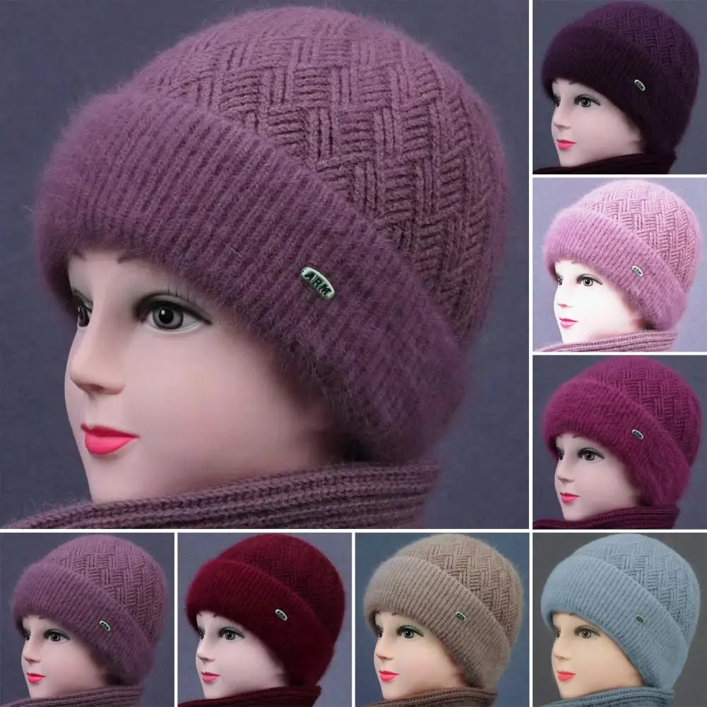 Middle-Aged Elderly Winter Woolen Hat Fleece Lining Thickened Mom Beanie Hat Warm Grandmother Knitted Hat
