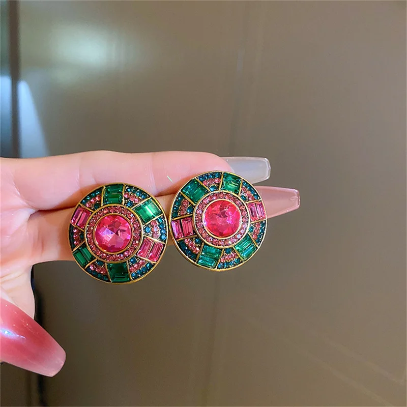 Luxury Green Crystal Necklace Earrings For Women Geometric Colourful Earrings Weddings Banquet Jewelry Sets