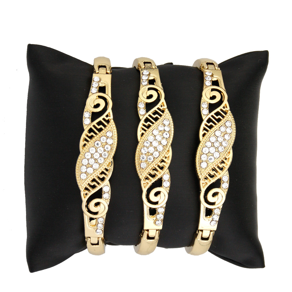 Sunspicems Arabic Thin Bracelet Sets Women Crystal Wrist Bangle Gold Color Bride Wedding Jewelry Morocco Bracelet Festival Gift