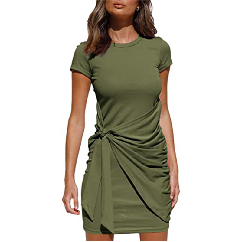 Womens Casual Short Sleeve Wrap Bodycon Ruched Tie Waist Summer Dress womens designer clothing dresses for woman elegant