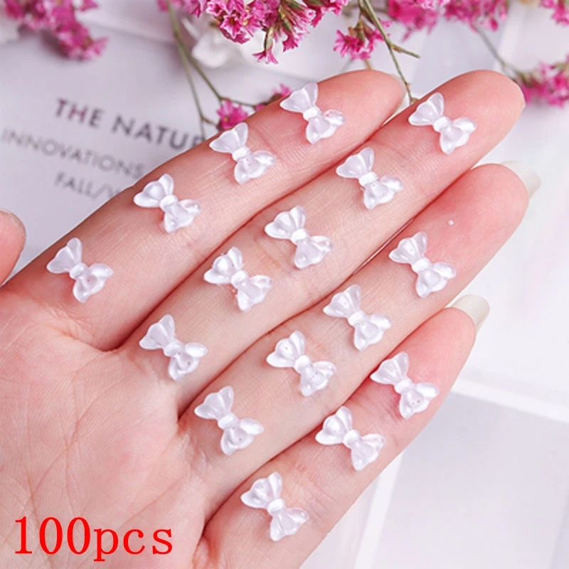 100/50pcs Kawaii Resin Nail Art Charm Rose/Bow/Butterfly/Hollow Love Pearl Rhinestone Jewelry DIY Manicure Professional Supplies