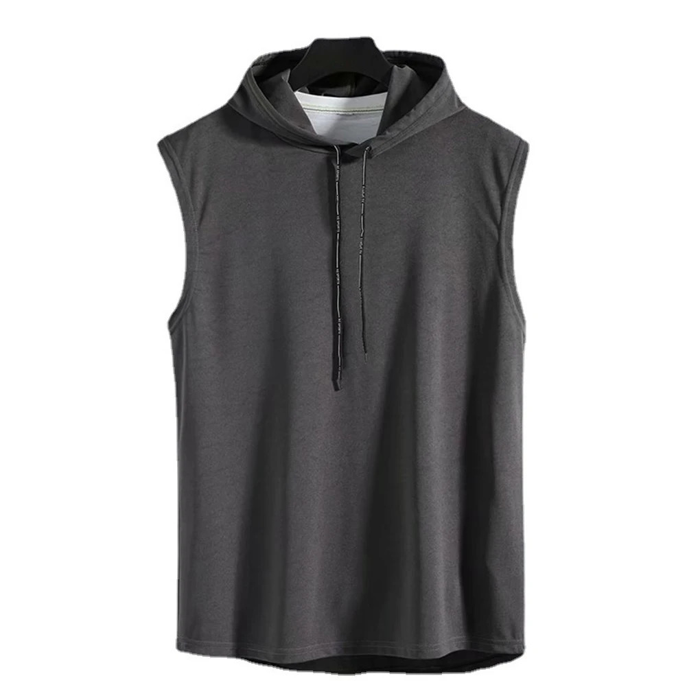 Shirt Vest Gym Hooded Hoodie Polyester Sleeveless Solid Summer Tank Top Undershirt Workout Bodybuilding Men Daily 240523