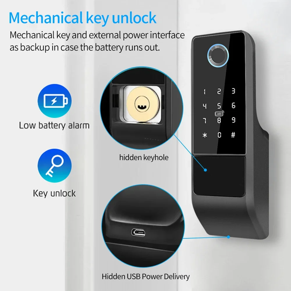 Tuya Smart Lock Waterproof WIFI TTLock Bluetooth Fingerprint Rim Lock Card Digital Code Electronic Door Lock for Home Security