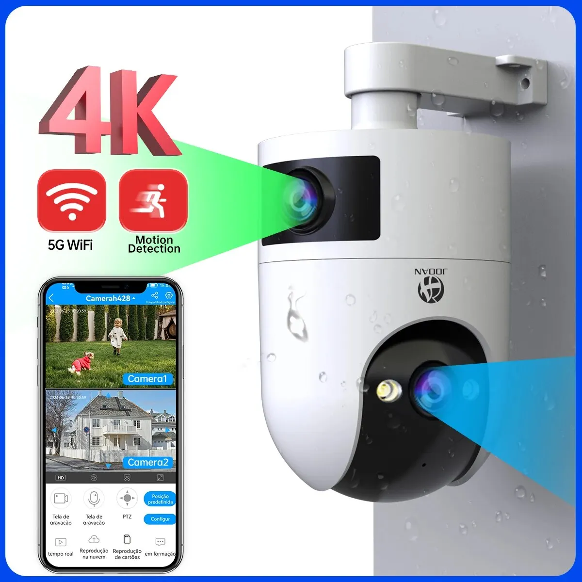 JOOAN 4K PTZ IP Camera Outdoor Waterproof Dual Lens 5G WiFi Security Camera Auto Tracking Video Surveillance Camera Baby Monitor