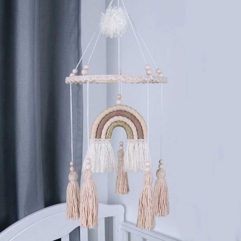 Mobiles# Baby Crib Mobile Rattle Toys Handmade Boho Rainbow Star Tapestry Bed Bell Wind Chime Rattles Newborn Kids Nursery Bedroom Decor Q240525