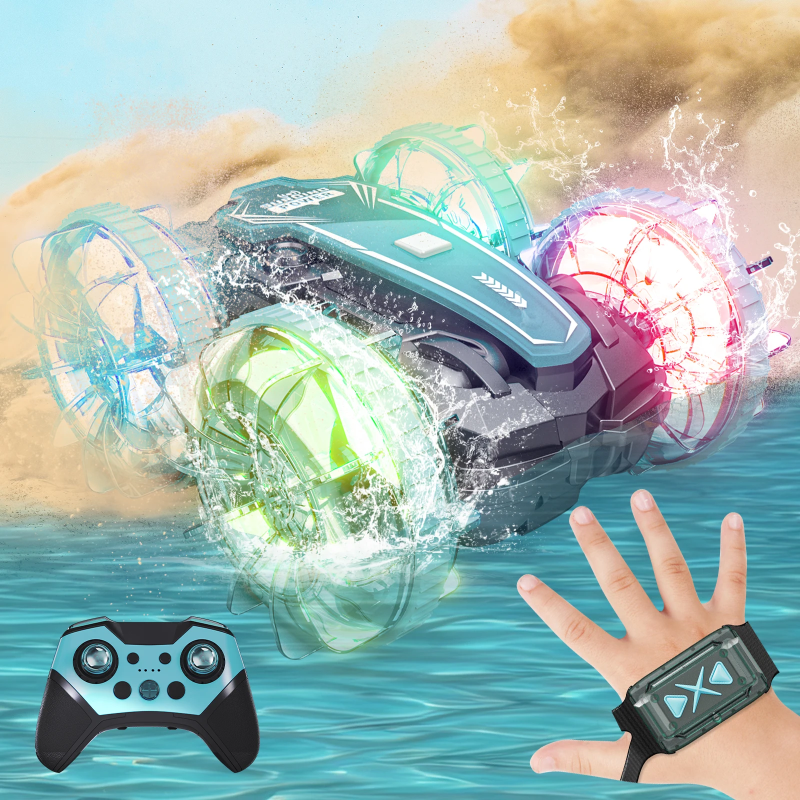Sinovan Amphibious Remote Control Car for Kids,2.4Ghz Waterproof RC Stunt Cars RC Boat, 4WD Off Road Water Beach Pool Toys Gift