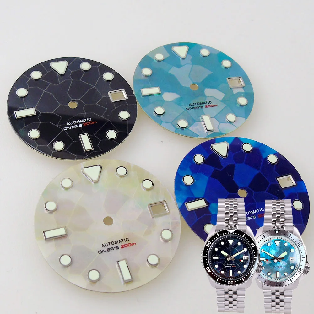 29mm Mother Of Pearl Shell Watch Dial for NH35 NH36A/4R35/NR36 Movt Green Luminous Date Accessories