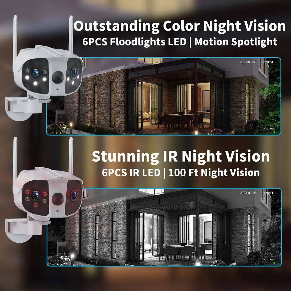 4K Outdoor WIFI Solar Camera With 2 Solar Panels 8MP Dual Lens Human Detect 180° Ultra Wide Angel Panoromic CCTV Security Camera