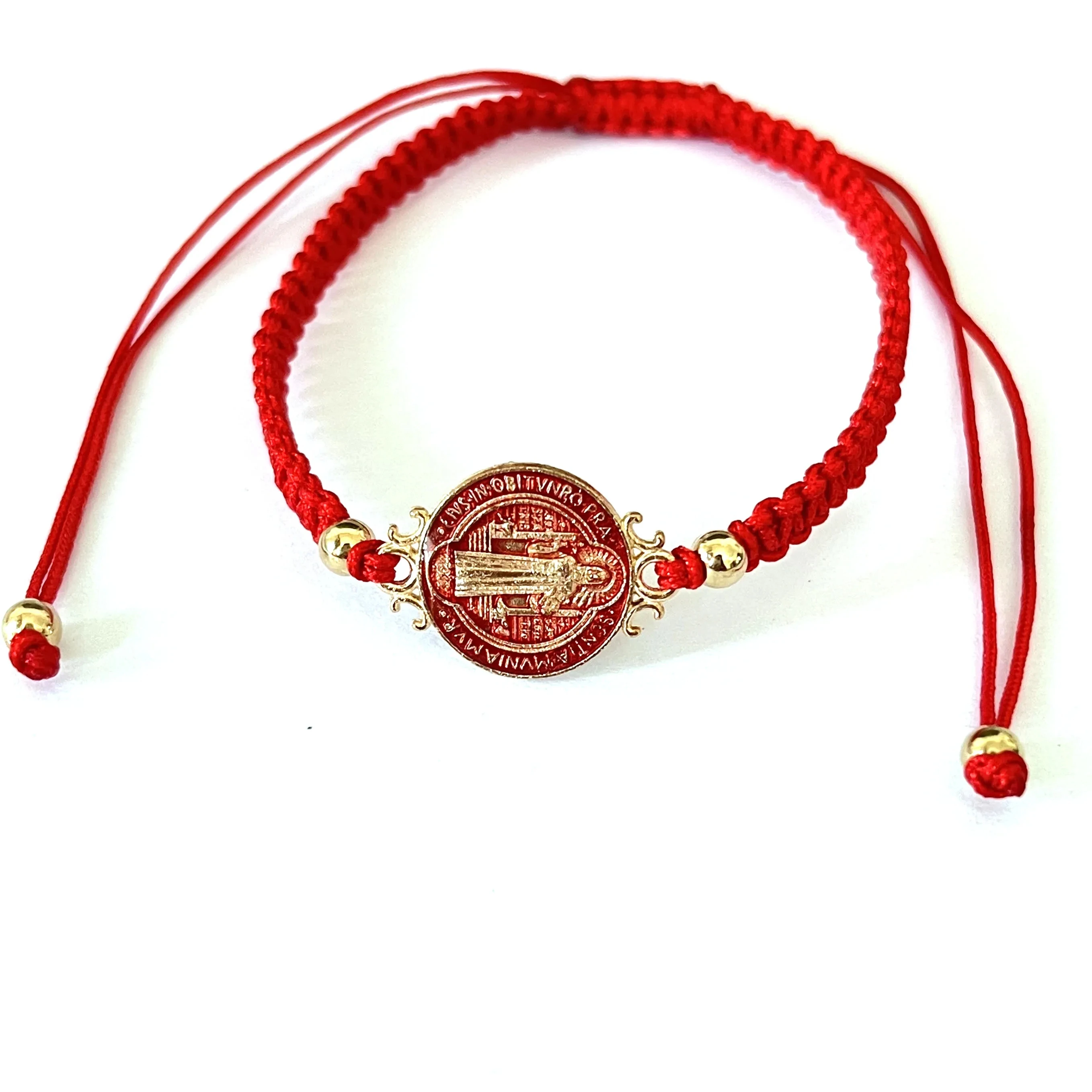 1 Pcs Size Adjustable Colorful Gold Plated Saint Benedict Handmade Weave Rope Religious Bracelet For Prayer Or Given As A Gift
