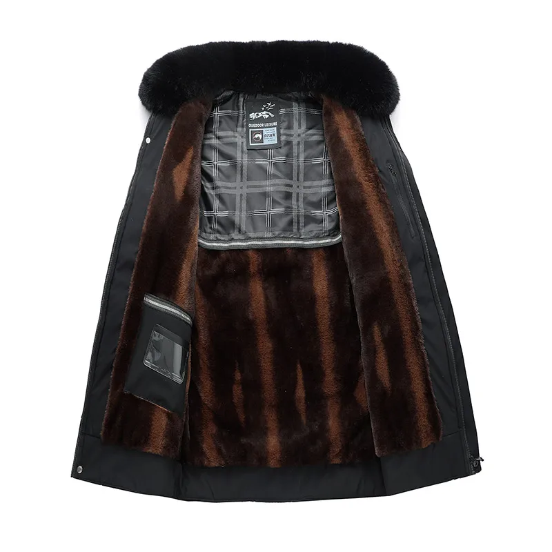 Winter Long Jacket Men Fur Collar Padded Thick Warm Plus Size Fleece Windproof Oversize Parkas Flannel Waterproof Loose Overcoat