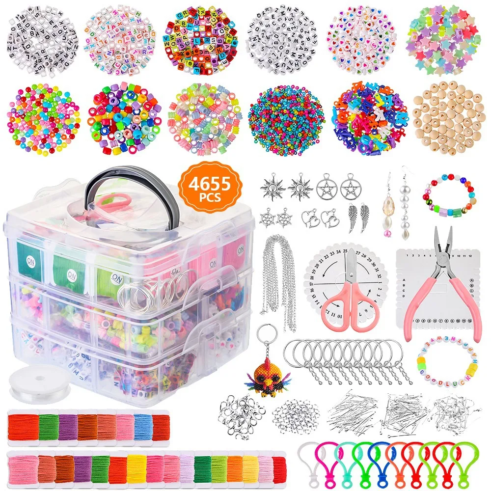 7544pcs DIY Handmade Beaded Children's Toy Creative Loose Spacer Beads Crafts Making Bracelet Necklace Jewelry Kit Girl Toy Gift